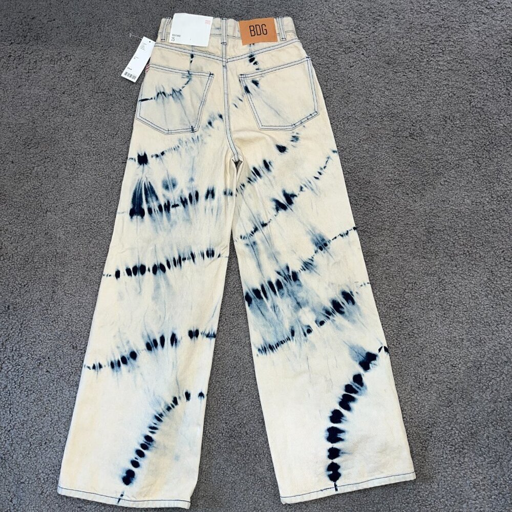 BDG Urban Outfitters HIGH & WIDE Cream & Blue Tie Dye Jeans Pants - NWT - 25 - Picture 4 of 14